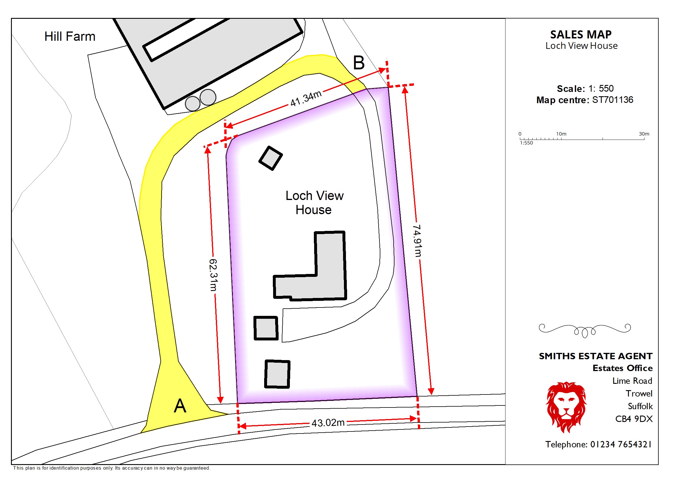 Sample sales plan produced with Map Maker, showing Loch View House with agreed sale boundary and right of way